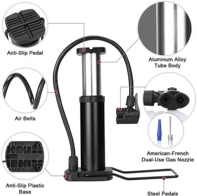 Heavy duty foot tire pump With dual nozzle for bike and cars