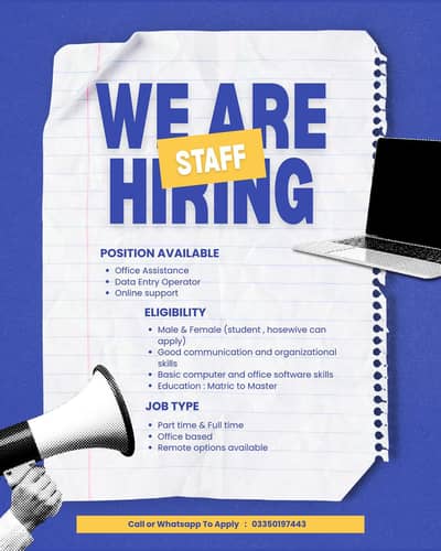 Office & online Work Jobs Available _ Male & female (Lahore)