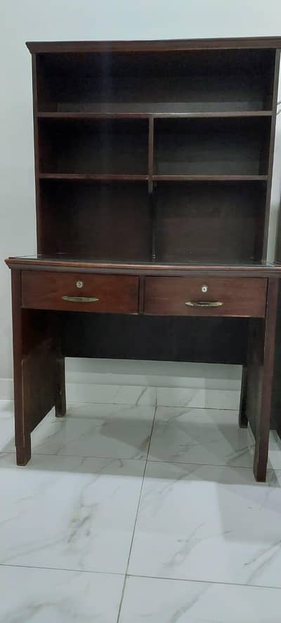 Wooden Study Table / Computer Desk with Bookshelf Hutch & Glass Top