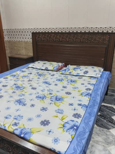 Double Bed With Mattress and SideTable For Sale