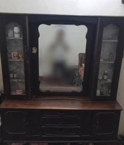 Wooden Dressing Table with Mirror & Side Cabinets – Good Condition