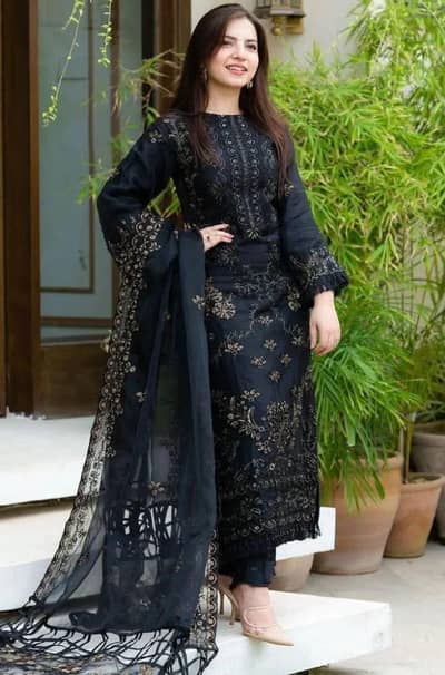 Black Embroidered 3 Piece Suit | Ladies Party Wear Dress| 3 Piece Suit