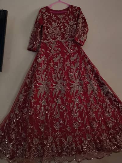 Mehroon Bridal Net Cutdana Maxi