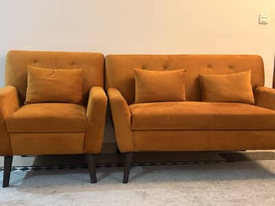 Sofa Set Velvel Rust Orange (6 Seater)