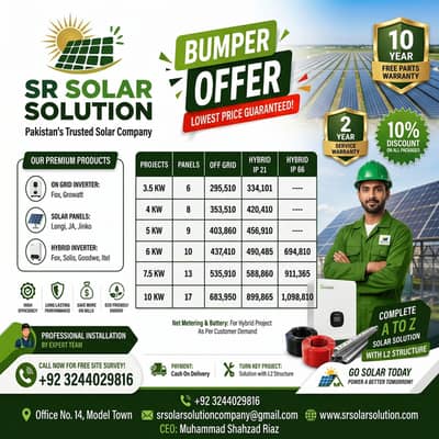 Solar Panels Installation, Solar Inverters ,Structures, Earthing Bore