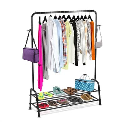 Black Metal 3 in 1 Clothing & Shoe rack