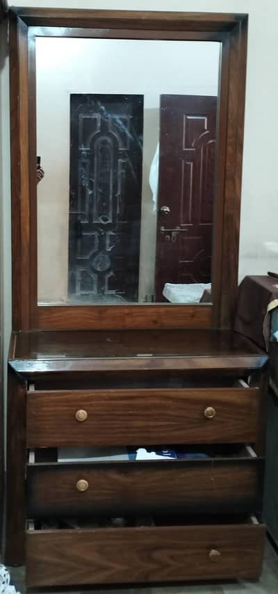 Solid Wood Dressing Table With Large Mirrors & 3 Drawers