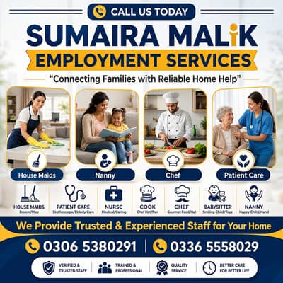 Maids / House Maids / cook / Nanny , chef / Baby Sitter maid available