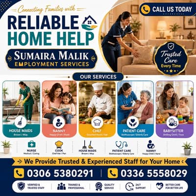 Maids / House Maids / cook / Nanny , chef / Baby Sitter maid available