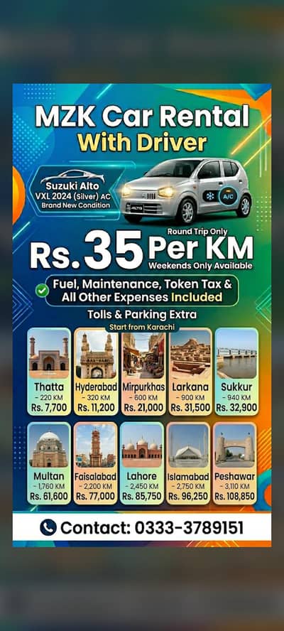 Car Available with Driver (Suzuki Alto VXL 2024 AC)