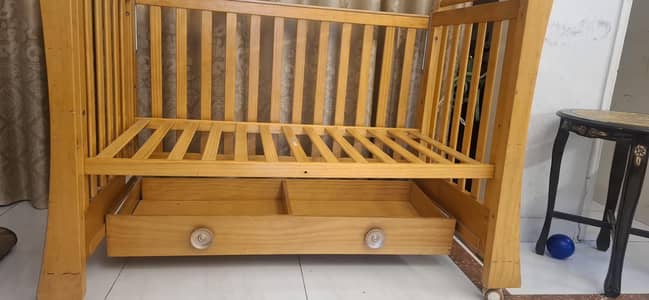 Branded Pine Wood Full Size Baby Cot with matress