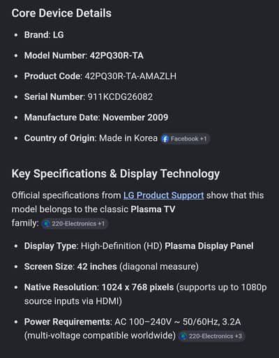 lg plasma TV imported version