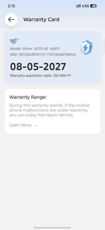 Infinix Note 60 12 month warranty