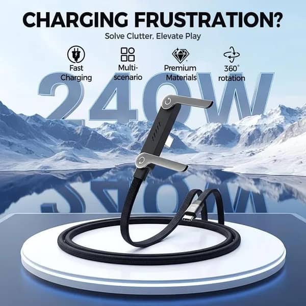 2-in-1 Invisible Holder Charger Cable – 240W Fast Charging with Built-in Phone Stand