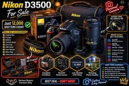 Nikon D3500 DSLR Camera 24.2MP | 55-220mm VR Lens full box