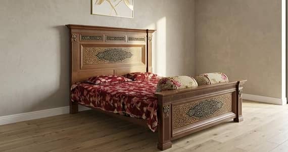 premium solid wood double bed with 2 maching side tabls and drsing tbl