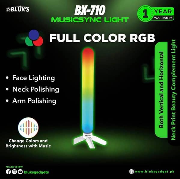 BLUKS BX-710 RGB Stick Light | Music Sync LED Video Light Wand | Vlogging Light for YouTube TikTok Reels | Photography Studio Light | Content Creator Streaming Lighting