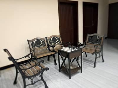 Cast iron and wooden garden chairs