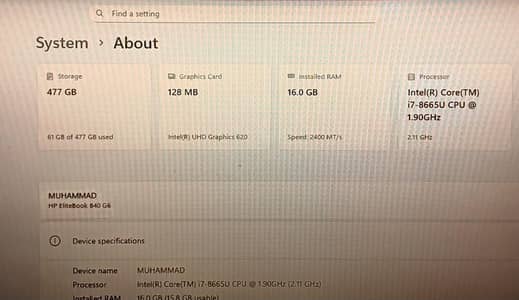 HP ELITE BOOK I7 8TH GENERATION