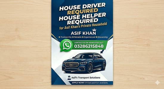 Driver Helper Guard Urgent Required For House