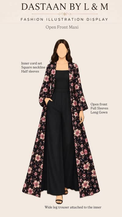  Premium Lawn Open Front Gown Cord Set – Elegant 2-Piece Maxi Style