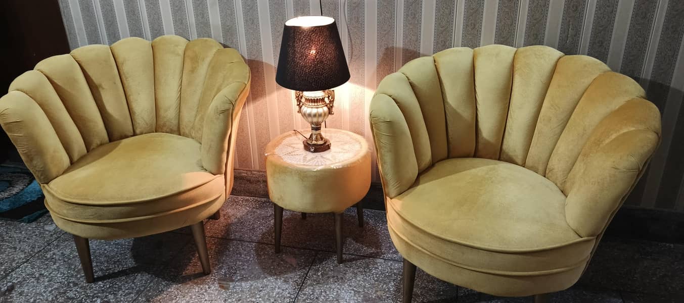 Velvet Shell Sofa Set – 2 Sofas With Coffee Table 0