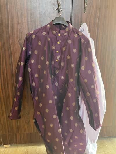 banarsi purple kurta and white pajamas