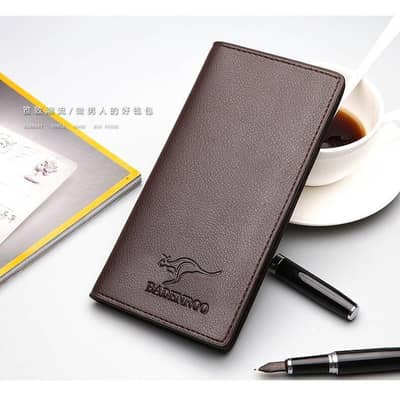Man's PU Leather Bi-fold Wallet Brown Black Slim