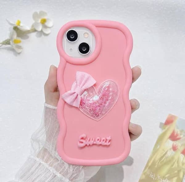 New Luxury Soft Sweet Ladies Case For 17 16 15 14 13 12 11 Pro Max, Xs Max, Xs, X, 8 / 7 Plus. Soft Silicone Case For Girls. Girls Pink Cover Case Glitter Silicone Pouch