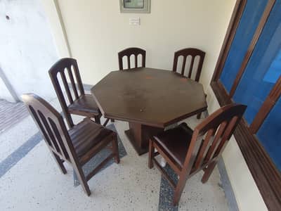 Solid Wood 5-Seater Octagonal Dining Table Set