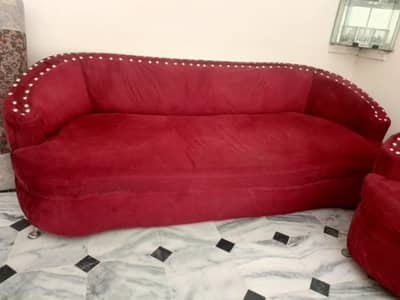 5 Seater red velvet sofa