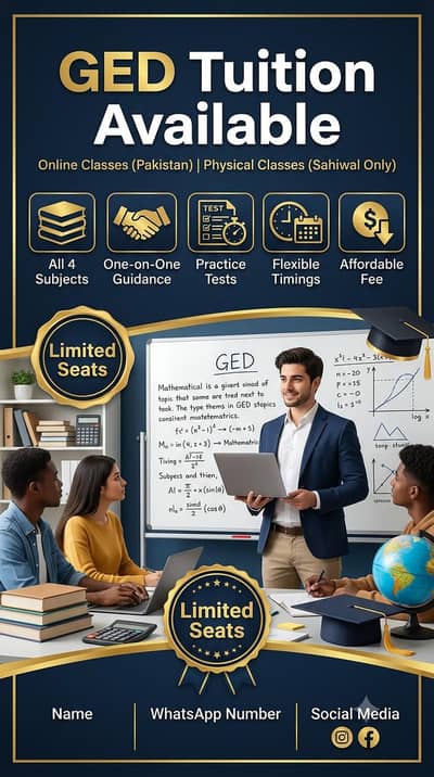  GED Tuition Available - Online (Pak) & Physical (Sahiwal)!