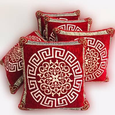 velvet cushion covers red golden greek pattern 16×16