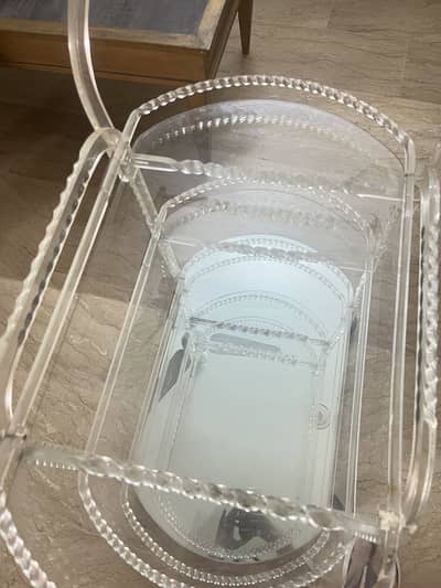 3-Tier Acrylic Bar Trolley with Glass & Mirror Shelves - Like New