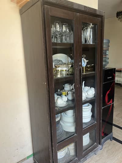 Solid Wood Crockery Cabinet with Glass Doors