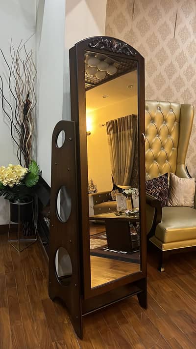 Full-Length Wooden Floor Mirror with Back Storage
