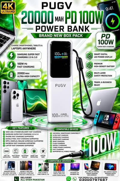20000 Mah 100W Original Power Bank MacBook Laptop Tablet Apple iPhone