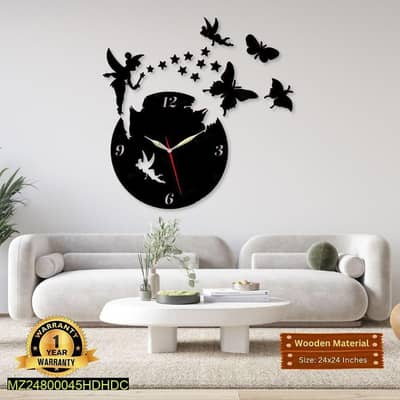 Black Fairy Butterfly wall clock 24×24 MDF