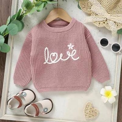 Handmade "Love" wool sweater for little princess