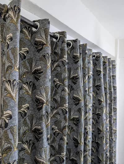 cash on delivery Grey jacquard curtains with ginkgo leaf pattern 96x56