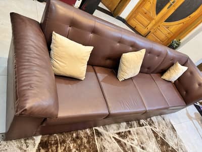 Brown Leather L-Shape Sofa set