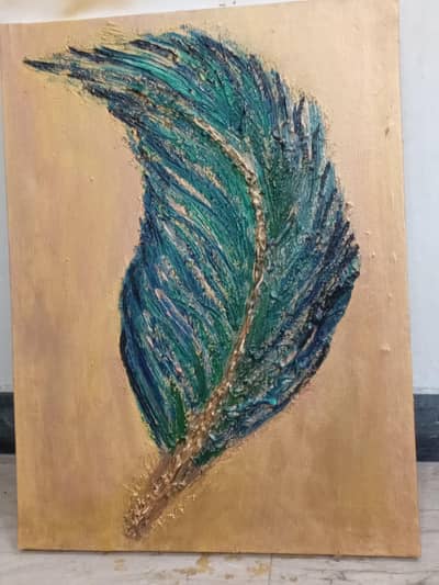 "TEXTURED FEATHER CANVAS ART" + "3D" + "HANDMADE" 17×24 inch