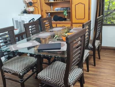 6 Seater Dining Table Set with Glass Top