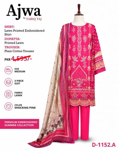 Women's stitched 3 piece suit ready to wear lawn fabric medium size