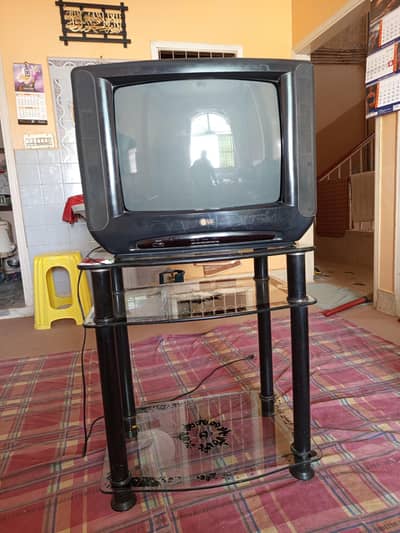 LG television 20 inch with glass trolley