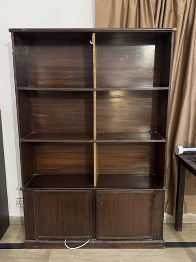 Solid wood bookshelf with cabinet - 6 compartments - dark walnut