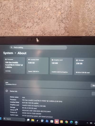 Processor: Intel Core i5 (11th Gen) ​RAM: 8 GB ​Storage: 256 GB SSD