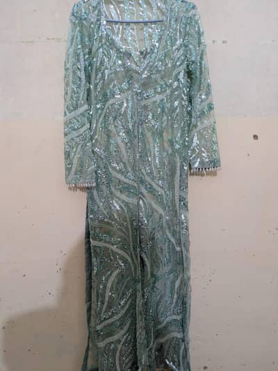 fancy Pearl embroidered net gown/ long shirt ( used  )