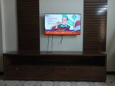 Wooden Media Wall & TV Console Unit – 3 Drawers & Slatted Panels