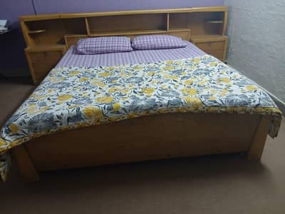 double bed with side table made of diyaar wood